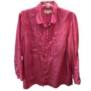 Jones New York Shirt Tunic Womens 3X Pink Linen Button Up Beachy Coastal Plus